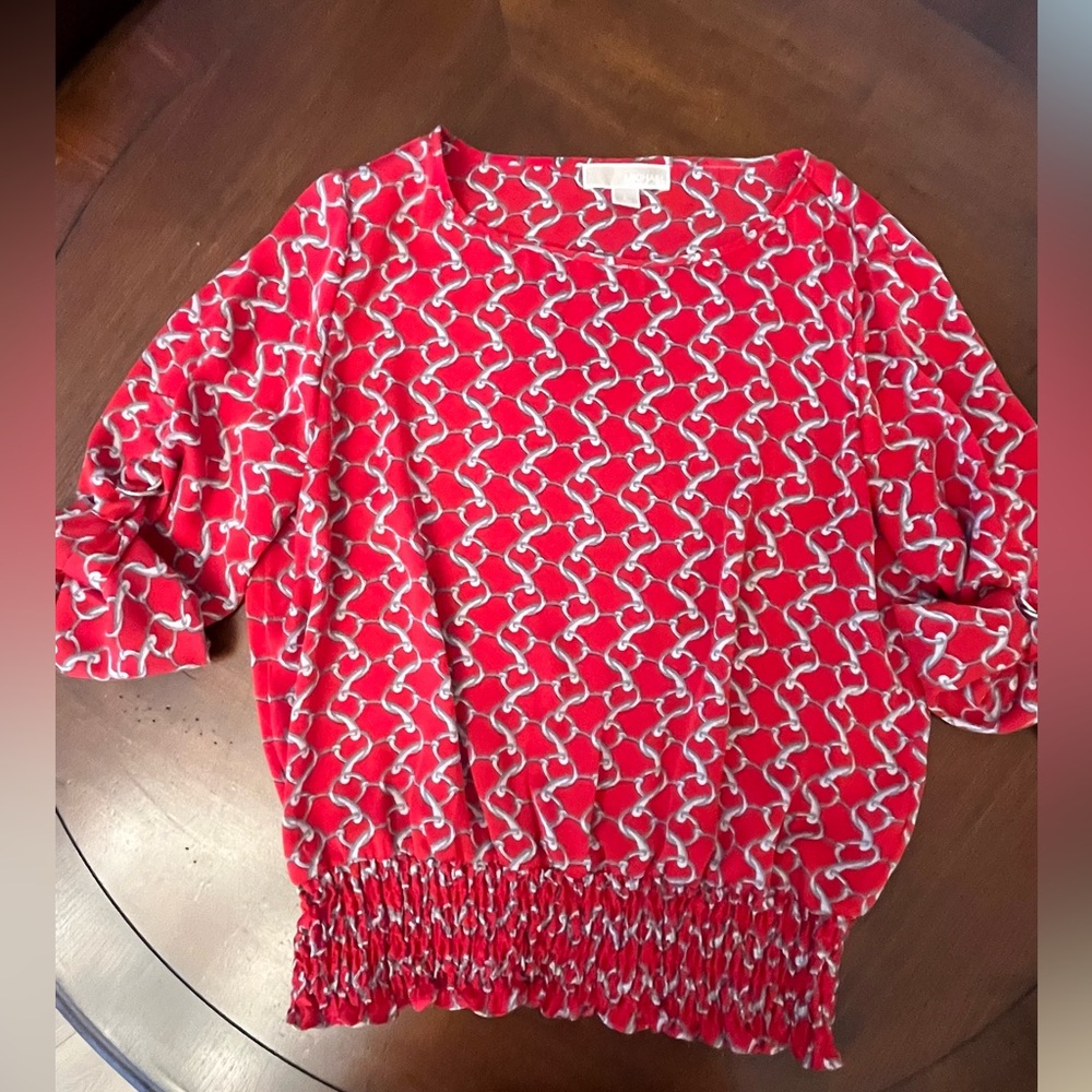 Michael Kors Red and Gray Patterned Top